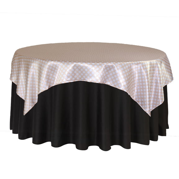 Your Chair Covers - 72 Inch Square Satin Table Overlay Peach/White Polka Dots