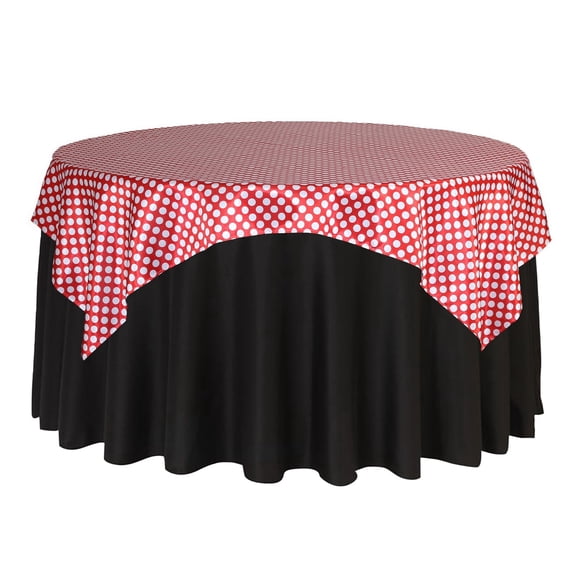 YCC Linens - 72 Inch Square Satin Table Overlay Red/White Polka Dots