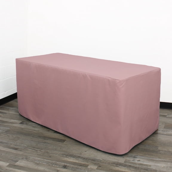 YCC Linens - 8 ft. Fitted Polyester Tablecloth Rectangular Indoor Outdoor Buffet Table, Holiday, Party Dinner, Trade Show (Dusty Rose)