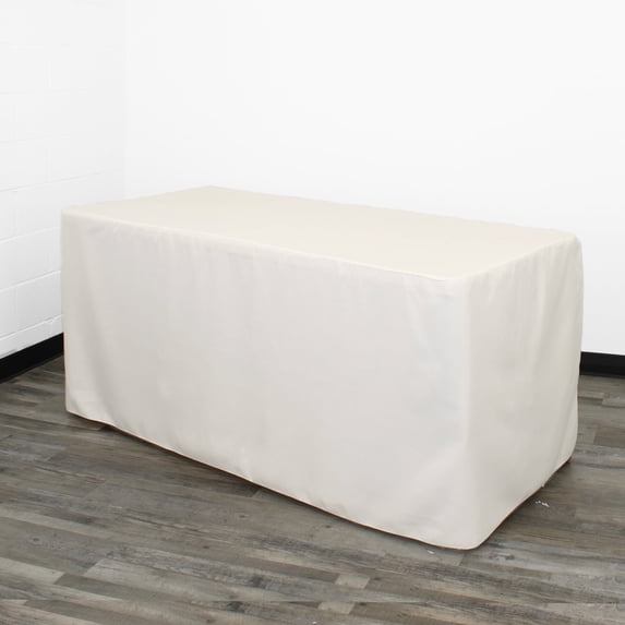 YCC Linens - 8 ft Fitted Polyester Tablecloth Rectangular Ivory