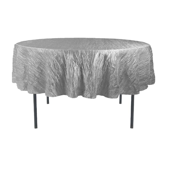 Your Chair Covers - 90 Inch Round Crinkle Taffeta Tablecloth Dark Silver