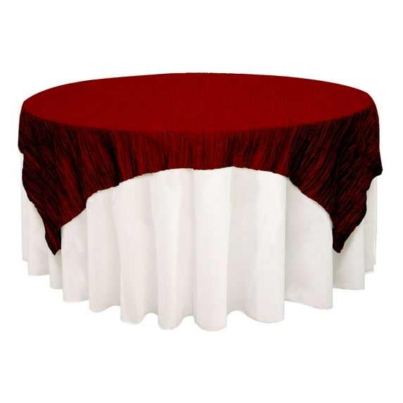 90 inch Square Crinkle Taffeta Table Overlays Burgundy