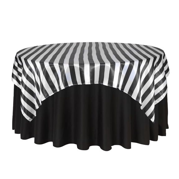 Your Chair Covers - 90 Inch Square Satin Table Overlay Black/White Striped