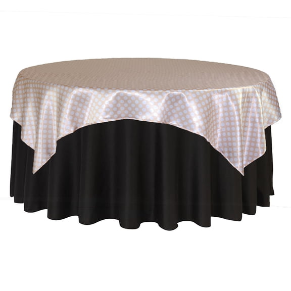 Your Chair Covers - 90 Inch Square Satin Table Overlay Peach/White Polka Dots