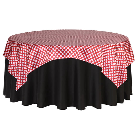 YCC Linens - 90 Inch Square Satin Table Overlay Red/White Polka Dots