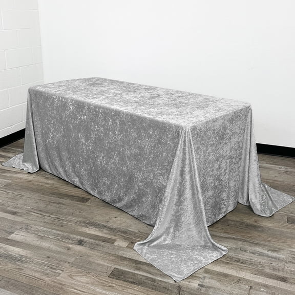Your Chair Covers - 90 x 156 Inch Rectangular Crushed Velvet Tablecloth Dark Silver
