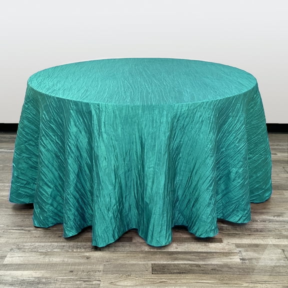 Your Chair Covers - Crinkle Taffeta Teal Tablecloth (120 Inch) Round