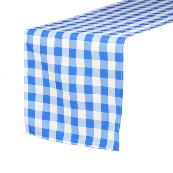 Your Chair Covers - Gingham/Checkered Blue 14 x 108 Inch Polyester Table Runner for Restaurants, Weddings, Dinner or Birthday Parties