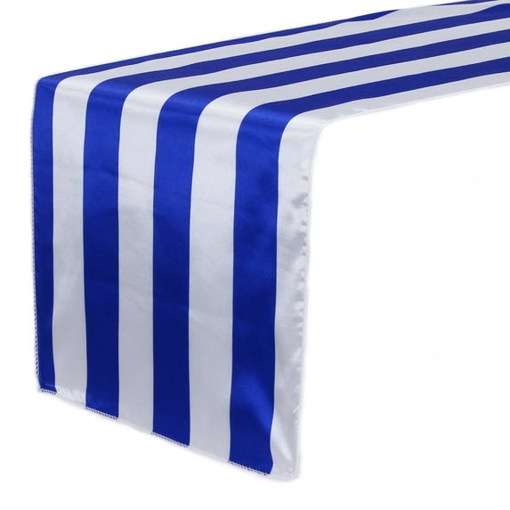 Your Chair Covers - Royal Blue & White Striped 14 x 108 Inch Satin Table Runner for Restaurants, Weddings, Dinner or Birthday Parties