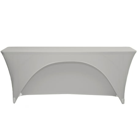 Your Chair Covers - Spandex 6 Ft x 18 Inches Open Back Rectangular Table Cover Silver for Wedding, Party, Birthday, Patio, etc.