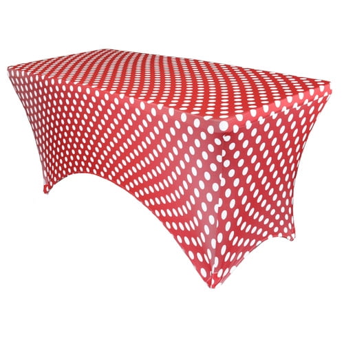 Your Chair Covers - Stretch Spandex 8 Ft Rectangular Table Cover Red and White Polka Dot