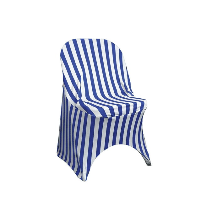 Your Chair Covers - Stretch Spandex Folding Chair Covers Striped Royal Blue/White for Wedding, Party, Birthday, Patio, etc.