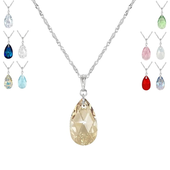 Your Choice of Color Small Austrian Crystal Teardrop Sterling Silver Rope Chain Necklace - Golden Shadow