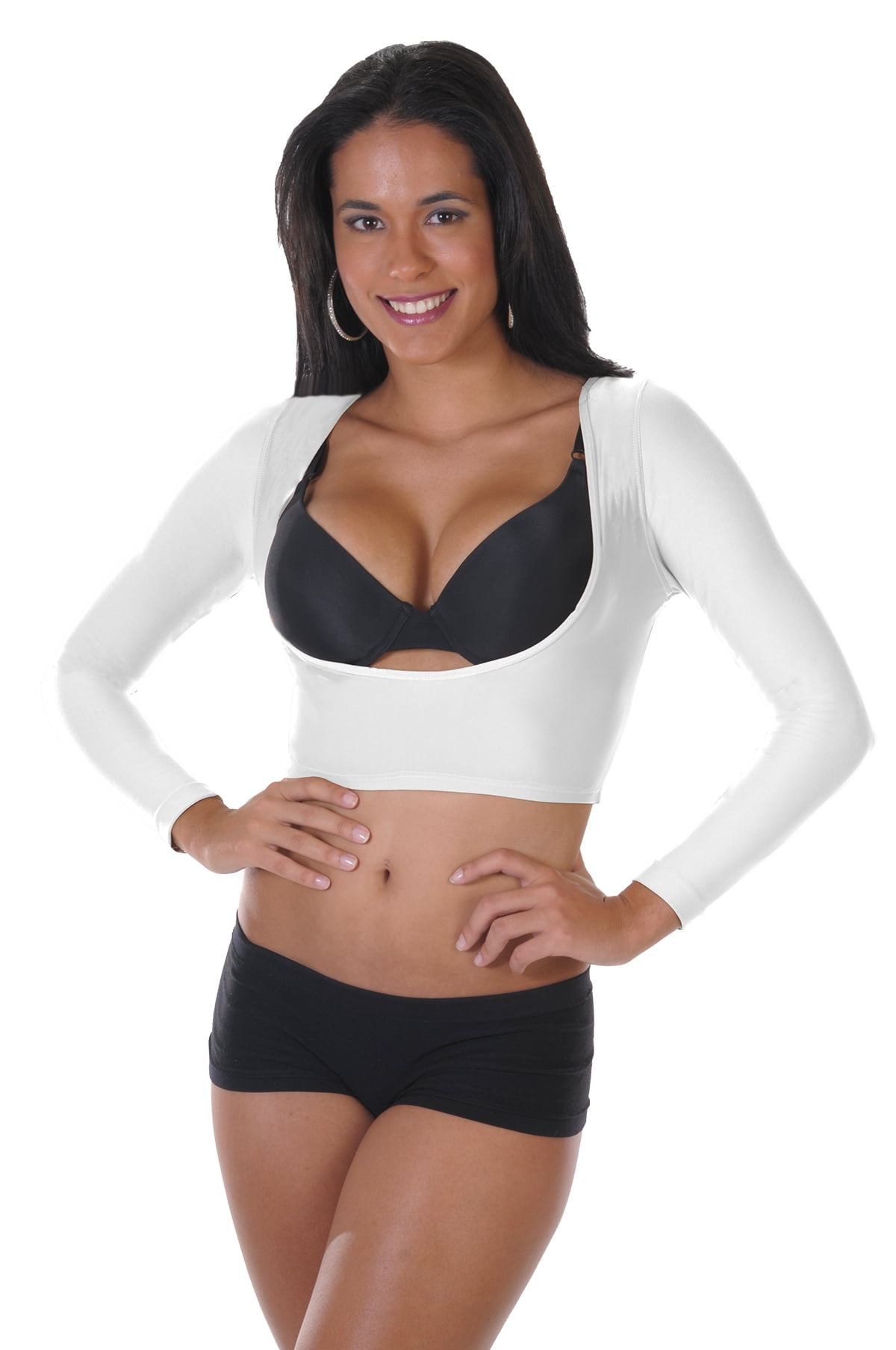 Your Contour White Bolero Long Sleeve Arm Shapewear Tank, Slimming Arm  Shaper Crop Top, Cami Shaper with Long Sleeve 