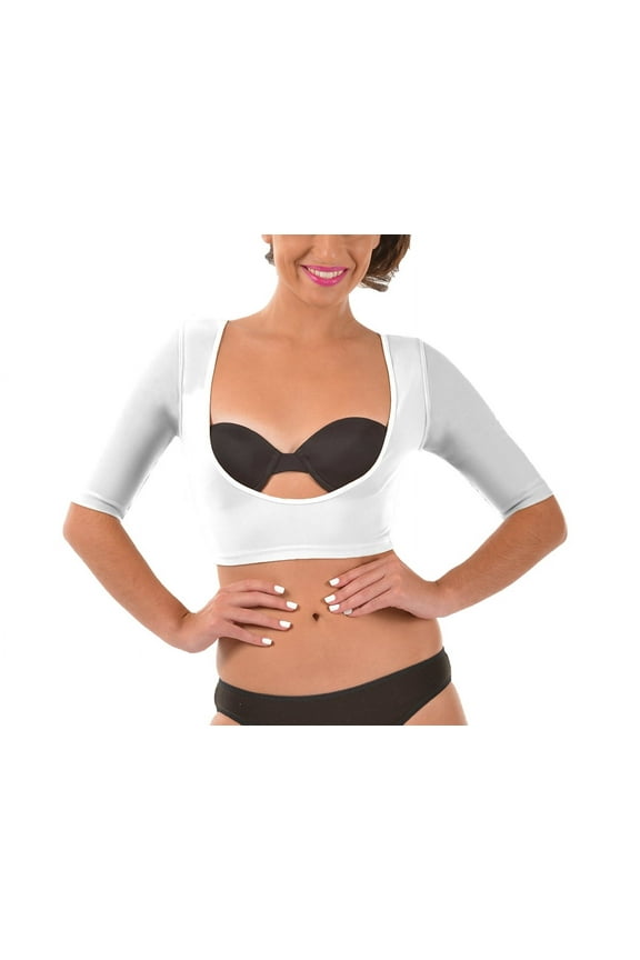 White Bolero Short Sleeve ARM Shapewear Tank, Slimming Arm Shaper Crop Top, Cami Shaper with Short Sleeve