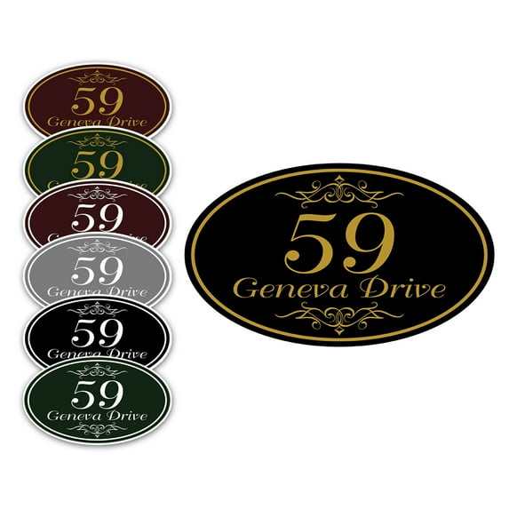 Your Custom Name and Number House Home Office Store Shop Indoor Outdoor Wall Art Novelty Oval Aluminum Metal Sign Plate 12"x7" Green and Gold