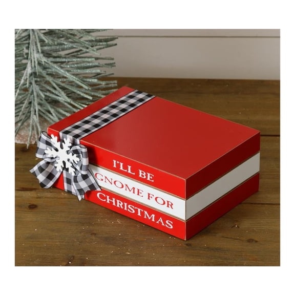 Your Heart's Delight Stamped Books - I'll Be Gnome For Christmas Decor, Red, MDF