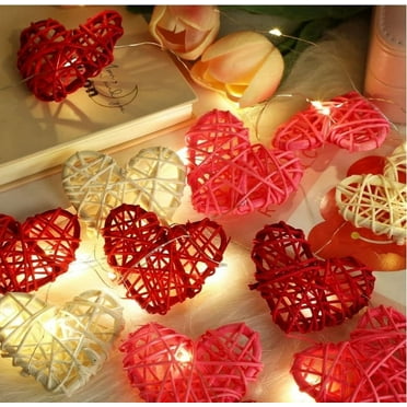 Your Holiday 24 Pieces Valentine's Day Wicker Rattan Heart Shaped Balls DIY Heart Wicker Vase Filler Natural Wicker Rattan Balls Ornaments Crystal Wire for Home Wedding Hanging Decoration Crafts