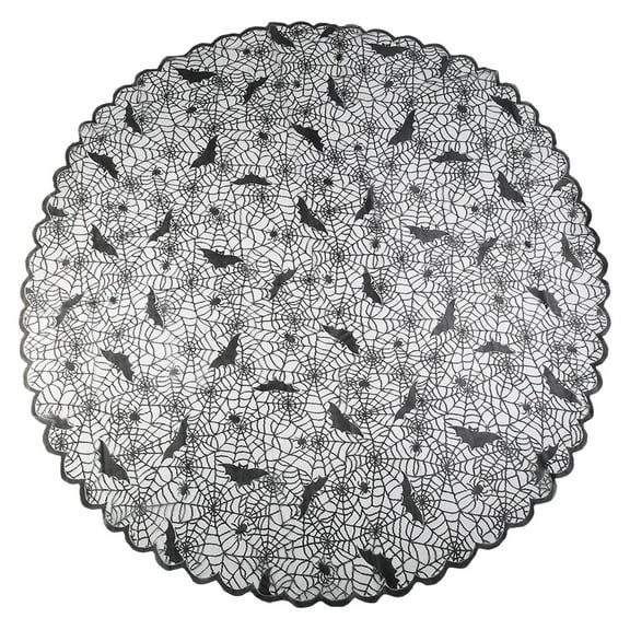 Your Holiday Halloween Round Tablecloth With Lace Spiderweb Design 70 Inch Polyester Fabric Party Decor For Fireplace Table Halloween Tablecloth