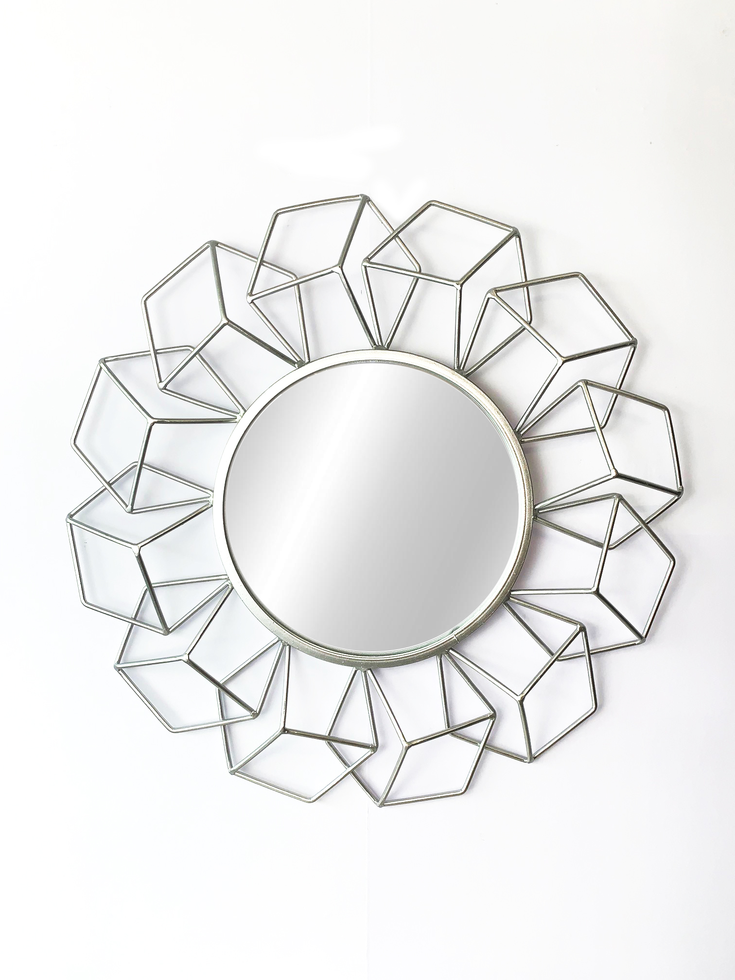 Your Home and Beyond Modern Contemporary 23.25x2x23.25 3D Geometrical Shaped Round Silver Metal Wall Hanging Decorative Mirror Addison Collection