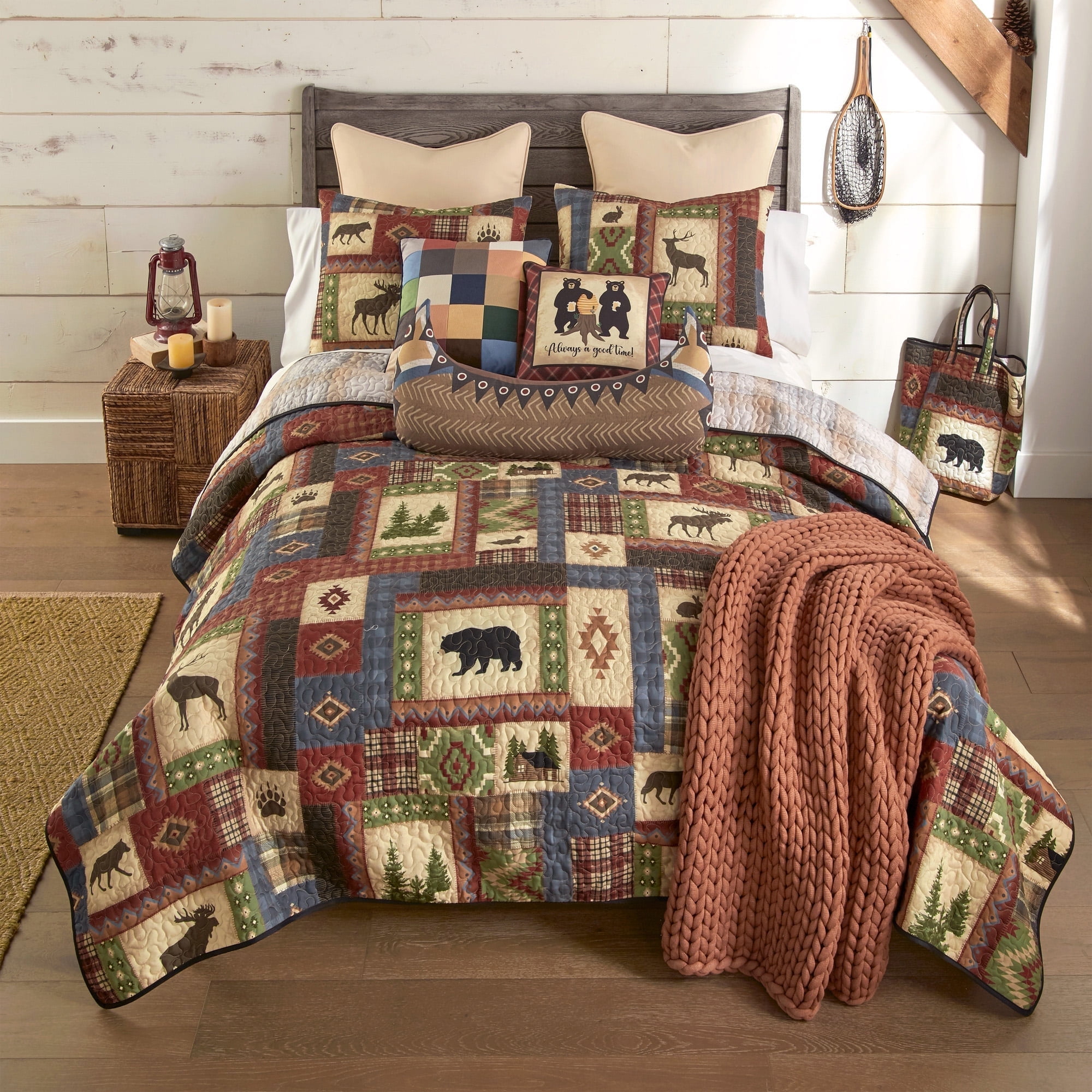 Forest Grove Brown Reversible Microfiber Queen Quilt Set