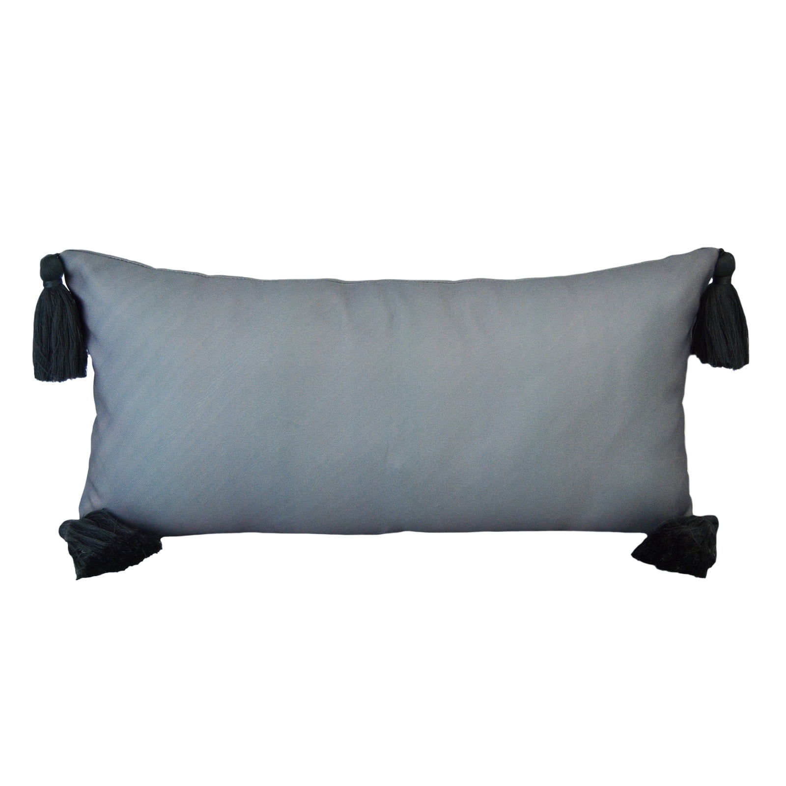 Gray Rectangular Polyester Decorative Pillow with Tassels