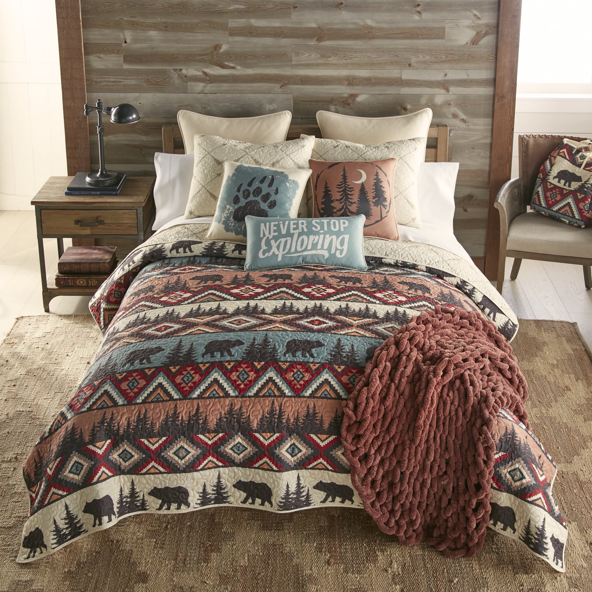 Ivory and Multicolor King Microfiber Reversible Quilt Set