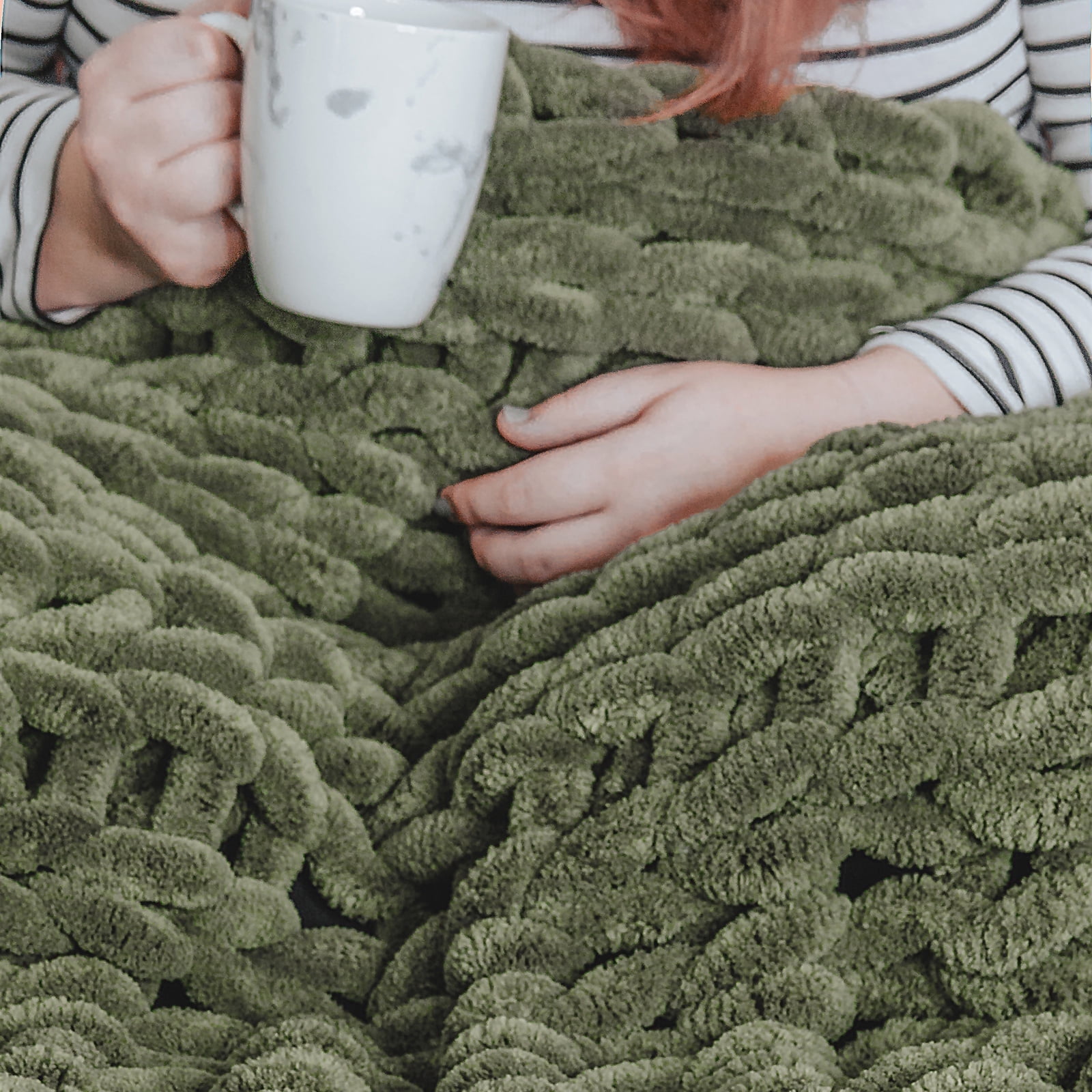 Cozy Olive Chenille Electric Knitted 50"x40" Reversible Throw