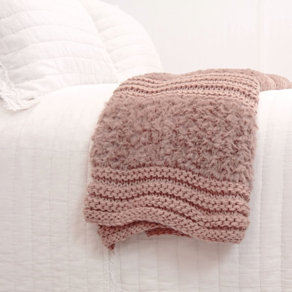 Your Lifestyle by Donna Sharp Plush Knit Silver Pink Super Soft Throw