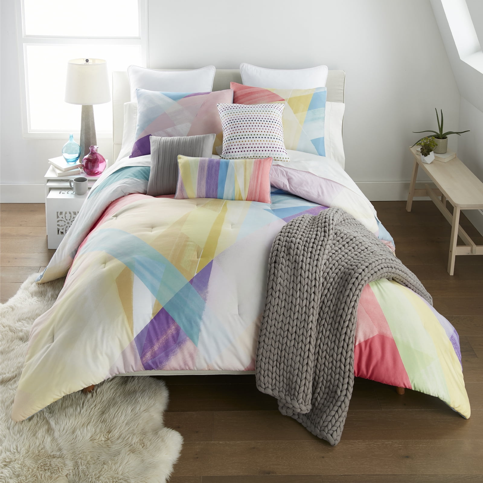 King Size Multicolor Geometric Cotton Comforter Set
