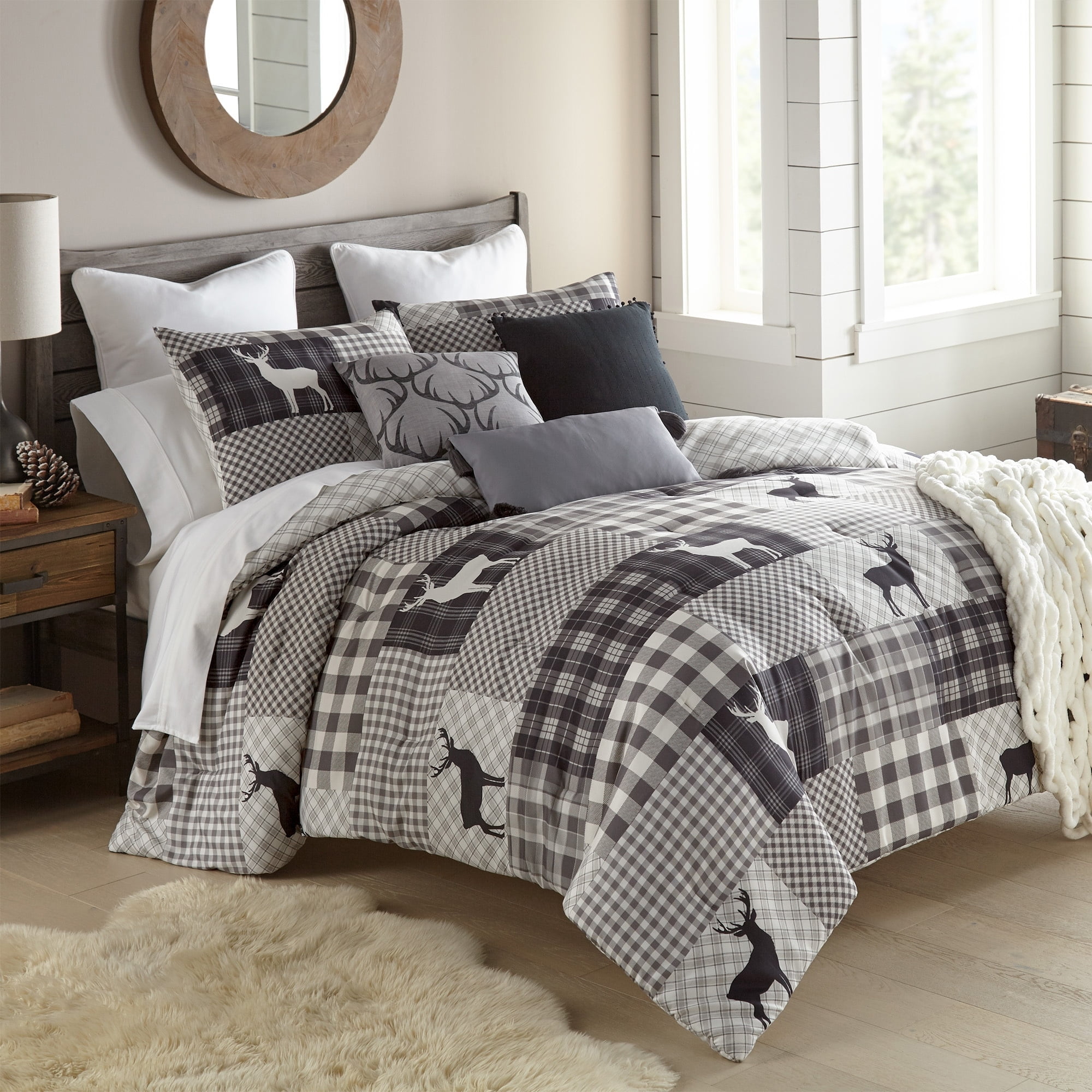 Gray Reversible Microfiber Full Comforter Set with Deer Motif