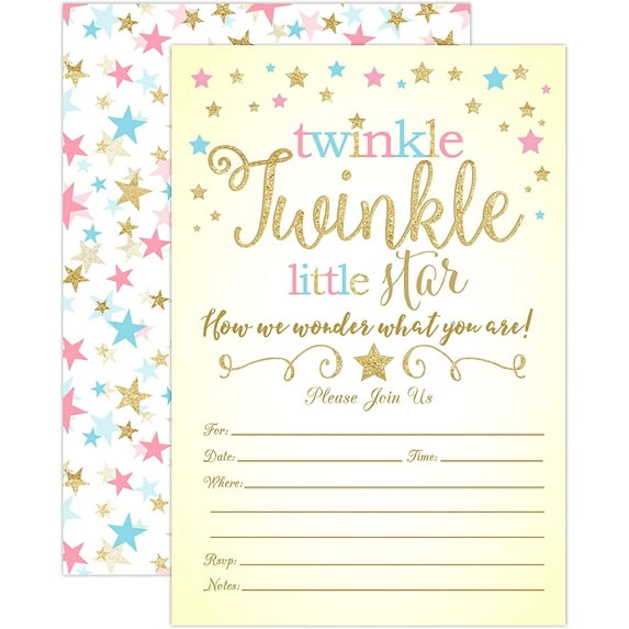 Your Main Event Prints Twinkle Twinkle Little Star Gender Reveal Invitations, 20 Pieces