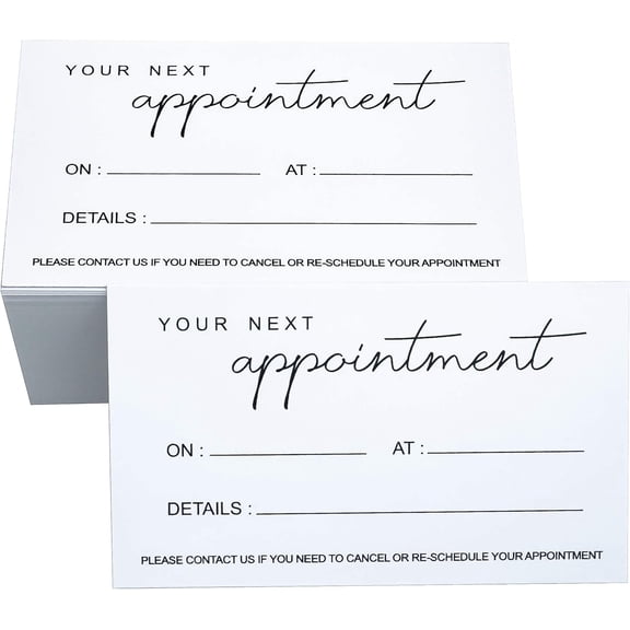 Your Next Appointment Reminder Cards for Beauty Makeup Hair Nail Salon Barber Shop Restaurants Therapist 2x3.5 inch Pack of 100 White