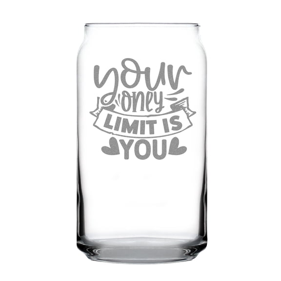 Your Only Limit Is You Quote Hand Engraved 16oz Can Shaped Pint Glass Motivational Etched Glassware Inspirational Gift