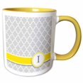 thumbnail image 1 of 3drose, Your Personal Name Initial Letter I - Monogrammed Grey Quatrefoil Pattern - Personalized Yellow Gray, 15oz Two-tone Yellow Mug, 1 of 6