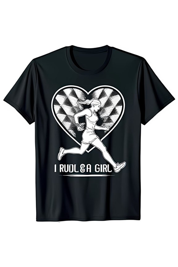Your Run: Black T-Shirt with Heart Checkered Graphic & I Run Like a Girl Design
