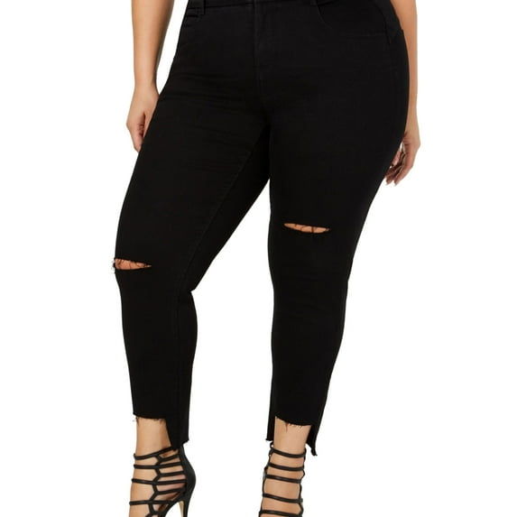 Your Sexy Jeans Womens Frayed Hem Skinny Fit Jeans, Black, Plus Size, 16W
