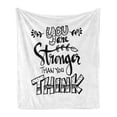 thumbnail image 1 of Your are Stronger than You Think Soft Flannel Fleece Blanket, Modern Motivation Words with Floral Hand Drawn Branch, Cozy Plush for Indoor and Outdoor Use, 60" x 80", Black and White, by Ambesonne, 1 of 6