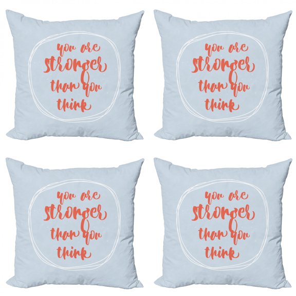 Your are Stronger than You Think Throw Pillow Cushion Case Pack of 4, Lifestyle Message in a Formless Geometric Circle, Modern Accent Double-Sided Print, 4 Sizes, Dark Coral Baby Blue, by Ambesonne