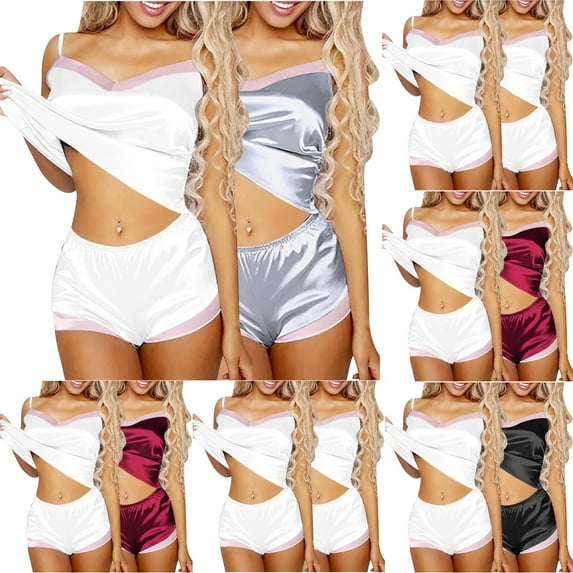 Your-Sty 2 Pack Satin Pajama Sets for Women 2 Piece Silky Cami Pj Set Soft Nightwear Sleepwear Set S-XL