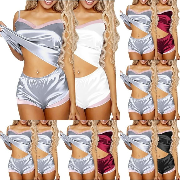 Your-Sty 2 Pack Womens Cami Pajama Sets Soft Top with Shorts Set Camisole 2 Piece Cami Shorts Pj Nightwear