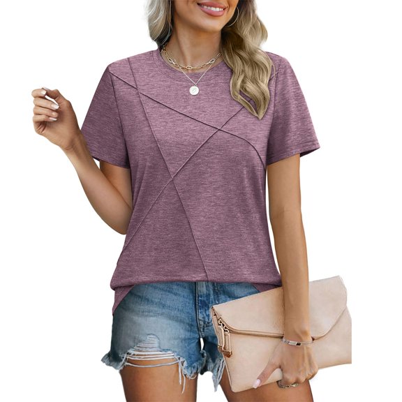 Your-Sty Exclusive Lady's Pure Round Neck Short Sleeve Top with Prominent X-Stitch Detail, Stylish & Comfortable Blouse for Everyday Wear