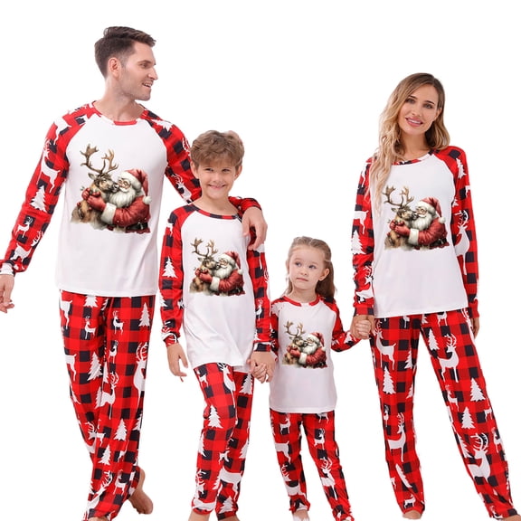 Your-Sty Family Christmas Pajamas Matching Sets Women Men Pjs Long Sleeve Holiday Santa Claus and Elk Print Sleepwear Gifts