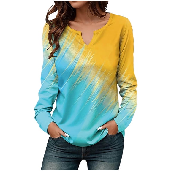 Your-Sty Gradient Tops for Women Long Sleeve Women's Tunics Loose Fit Ladies Blouse for Leggings