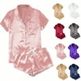 thumbnail image 1 of Your-Sty Lightweight Women's Short Sleeve Pajama Shorts Set - Button Down Nightwear for Lounge or Sleep (Solid Tone Design), 1 of 4