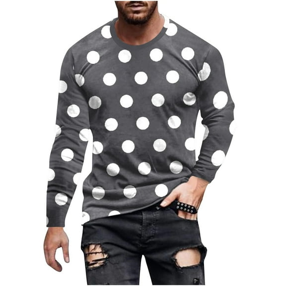 Your-Sty Men’s Classic Polk Dot Shirt Long Sleeve Pullover Gentleman Sweatshirts Lightweight Casual Tops