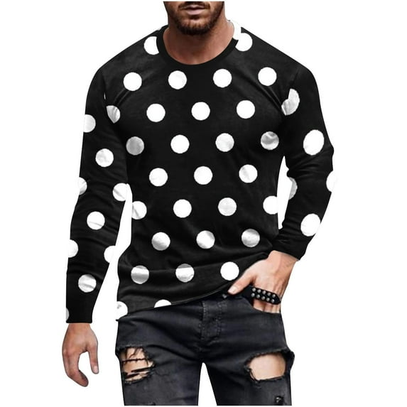 Your-Sty Men’s Classic Polk Dot Shirt Long Sleeve Pullover Gentleman Sweatshirts Lightweight Casual Tops