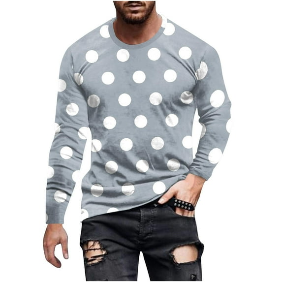 Your-Sty Men’s Classic Polk Dot Shirt Long Sleeve Pullover Gentleman Sweatshirts Lightweight Casual Tops