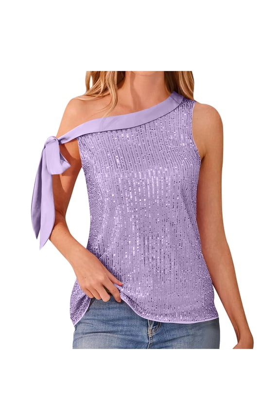 One Shoulder Sequin Sparkly Tops for Women Ruched Asymmetrical Glitter Blouse Slimming Sparkle Party Shirts