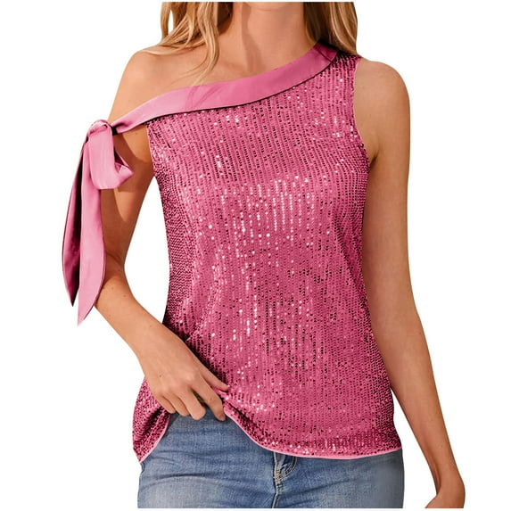 Your-Sty One Shoulder Sequin Sparkly Tops for Women Ruched Asymmetrical Glitter Blouse Slimming Sparkle Party Shirts